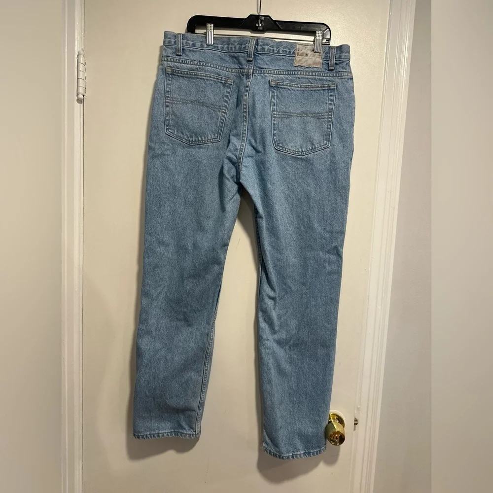 Vintage 90s Bugle Boy Jeans Size 38x30 705 Light Wash Denim Straight Leg.